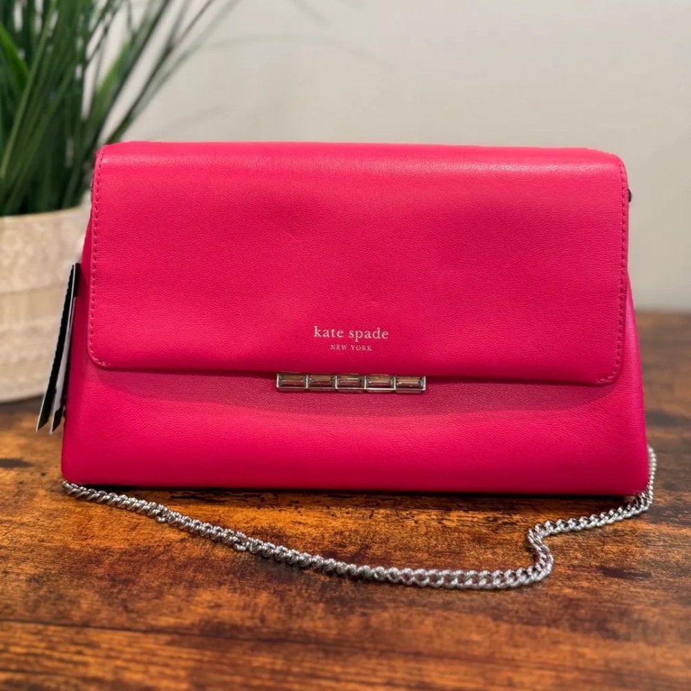 KATE SPADE NEW YORK EMBELLISHED PINK GRACE LEATHER CLUTCH